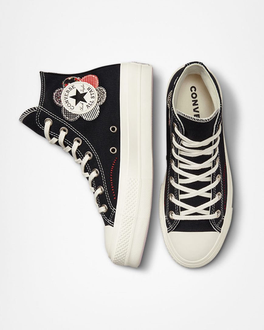 Pantofi Platforma Dama Converse Chuck Taylor All Star Lift Crafted Patchwork Inalti Negrii Rosii | RO VCXND708